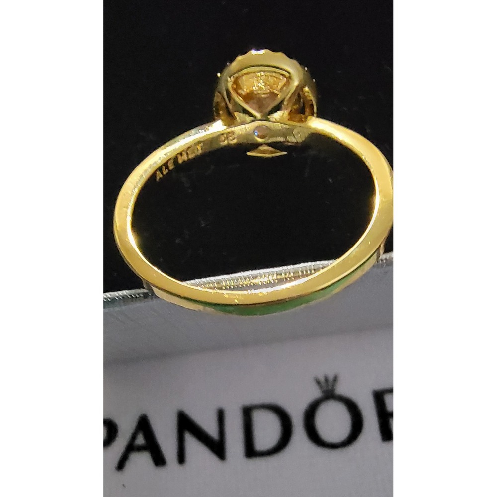 Pandora Sparkling Round Halo Ring 14k Gold Plated Cubic Zirconia 181210CZ Size 9 - Picture 3 of 3